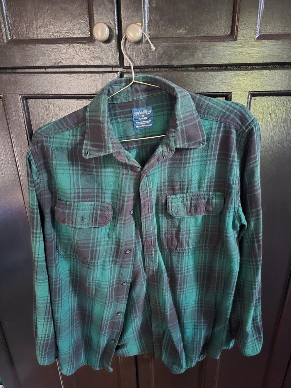 Faded Glory Teal and Black Plaid Women's Button-Up Shirt